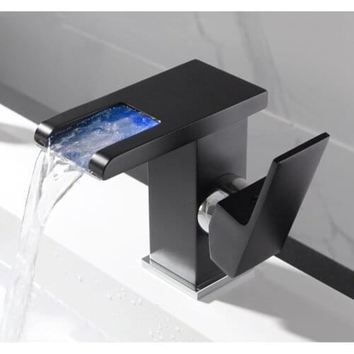 LED waterfall bathroom basin faucet, single-handle hot and cold water faucet sink faucet RGB color change driven by water flow