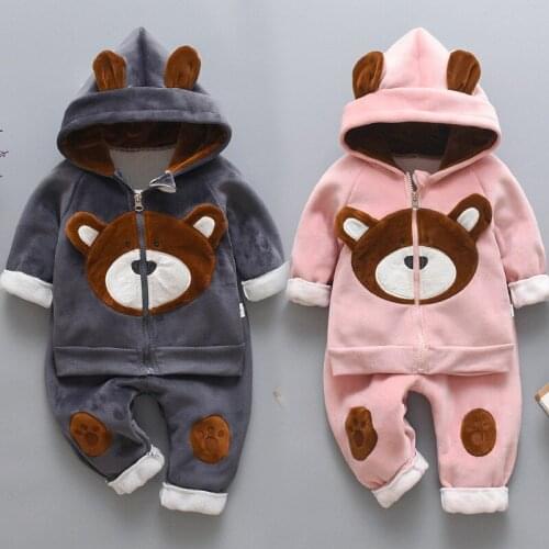 Warm Baby Girls Clothing Set Winter Thick Plush Cotton Clothing Sets For Baby Girls Hoodies And Pants Kids Suit Children Clothes