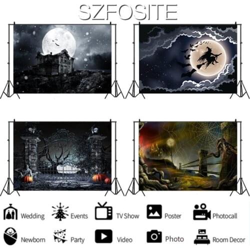 Wonderful Halloween Pumpkin Haunted House Theme Backdrop Holiday Family Room Decorative Photography Photo Child Vinyl Background