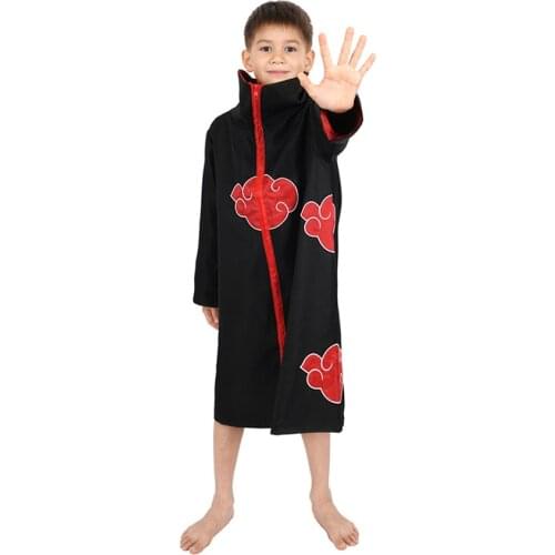 Japanese Animan Cloak Costume with Headband And Ring Itachi Cosplay Costume Long Robe Hoodie Kids Adult Halloween Costumes