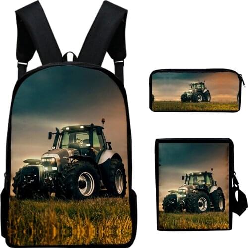 Funny Cartoon tractor pattern 3pcs/Set Backpack 3D Print School Student Bookbag Travel Laptop Daypack Shoulder Bag Pencil Case