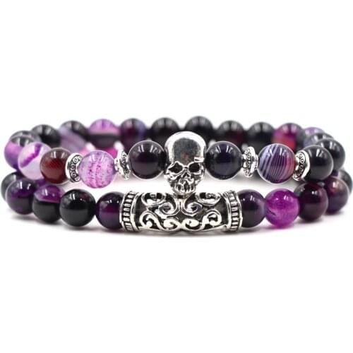 Purple Lava Natural Stone Beads Bracelets for Women Vintage Design Volcanic Rock skull Bead Strand Bracelet Men Jewelry Gifts