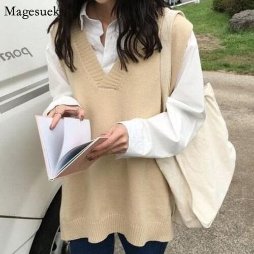 Autumn And Winter Womens Sweater Vest Korean Knitted Sweater Pullove Knit Vest Loose V-neck Sleeveless Jumpers Sweaters 16840