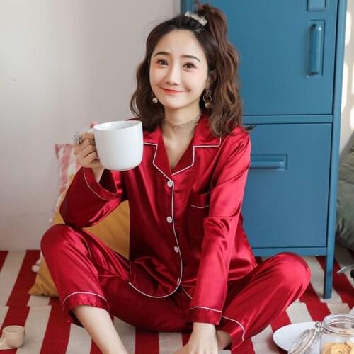 Women Faux Silk Pajama Sets Satin Pyjama Sleepwear Long/Short Sleeve Large Size Fashion Pajamas for Girl Nightwear New 2021 PJS