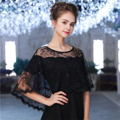 ISHSY 2019 Black Lace Bridal Wedding Bolero Cape Women for Evening Party Hi-Lo Shawl Capa Chaqueta Chales de fiesta mujer novia