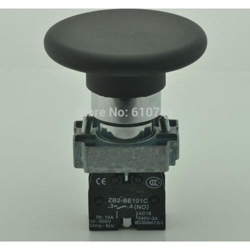 10pcs Black XB2BR21C Sign 60mm Mushroom Head NO Normally Open Momentary Spring Return Push Button Switches 22mm Mounting Hole