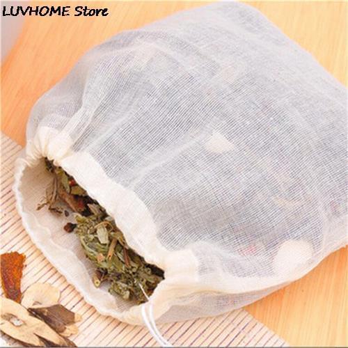 10Pcs Cotton Tea Bags Muslin Drawstring Straining Bag For Tea Herb Bouquet Spice 8x10cm Coffee Pouches Tools