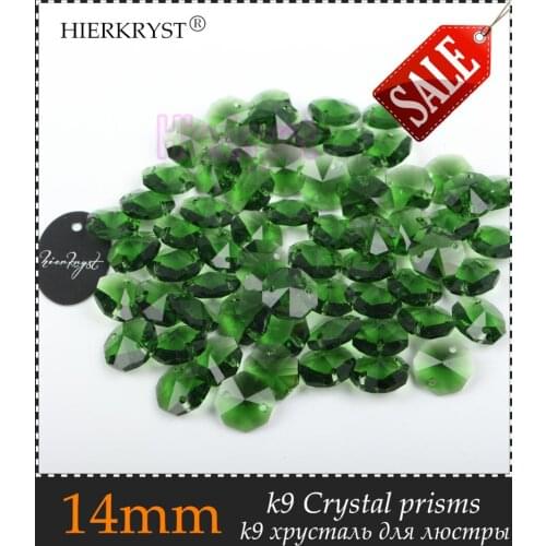 100 Green Chandelier Cut Glass Crystals Lamp Parts Octagon Beads Connectors Rainbows Maker 14mm DIY Wedding Beads M01912-7