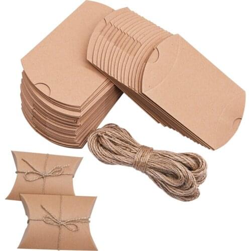 20pcs Pillow Candy Gift Boxs Kraft Paper Cooike Favor Boxes for Wedding Birthday Party Favors Gift Packaging Supplies