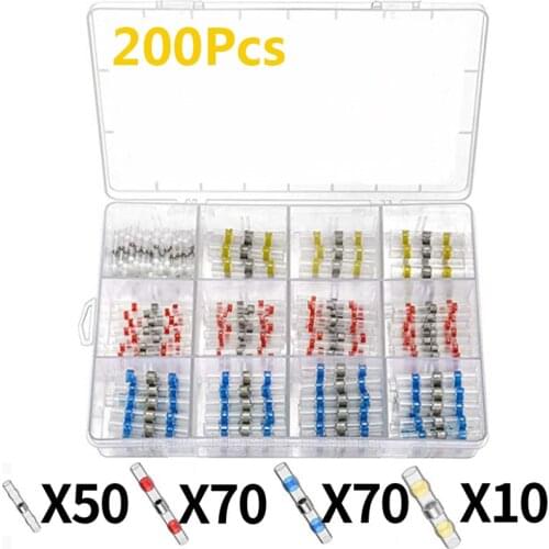 200Pcs SST Combination Waterproof Tin Solder Ring Heat Shrink Splice Terminals Wire Connector Pipe Tin Solder Terminal Set