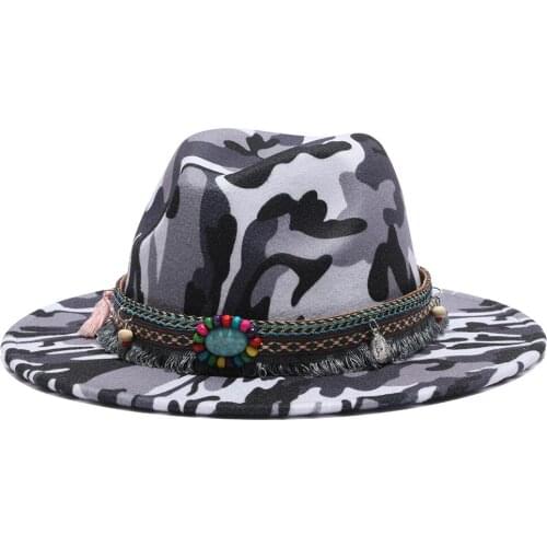 2021 fashion felted women hats wide brim graffiti fedora hats western cowboy fascinator Camouflage men women formal wedding hat