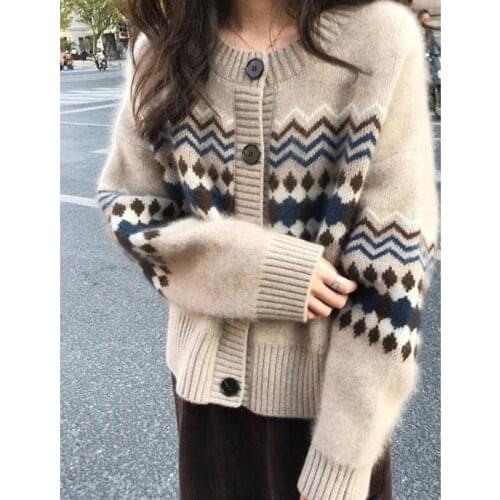 2021 Autumn Winter Knitted Female Blouse Female Coat Cardigan Parkas Womens Blouse Korean Fashion Womens Striped Sweaters