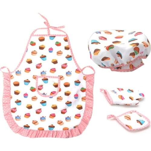 4Pcs Kids Cooking and Baking Set Includes Apron for Little Girls, Chef Hat, for Toddler Dress Up