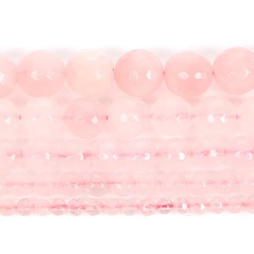 4-12mm Natural Stone Beads Faceted Powder Rose Quart Natural Stone Pink Crystal Round Loose Beads For Jewelry Making Bracelet
