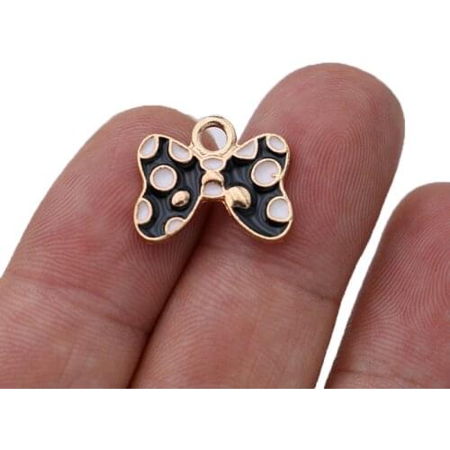 5PCS Enamel Women Bow Charms Pendant for Bracelet Necklace Jewelry Making Earrings DIY Handmade Craft