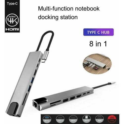8 In 1 USB HUB C HUB to Multi USB 3.0 Adapter Dock for MacBook Pro Accessories USB-C Type C RJ45 Ethernet Micro SDTF OTG Adapter