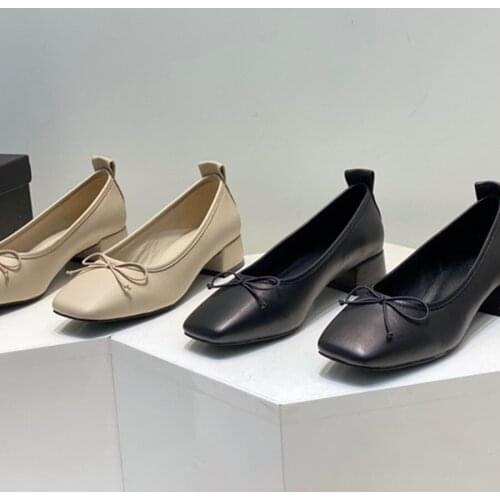 Jenny&Dave Shoes Woman Casual Sandals Women England Office Lady Fashion Bow Simple Solid Genuine Leather Square Heel Sandals