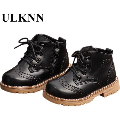 ULKNN Childrens Outdoor Boots Autumn Warm Martin Boots Rubber Sole Flat Leather Low Anti Slip Beauty Kids Princess Waterproof