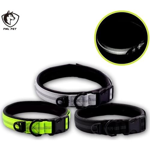 FML Pet Collar Reflective Collar For Dogs Adjustable Dog Necklace with Diving ID Tag Training Nylon Dog Collar For Large Dogs