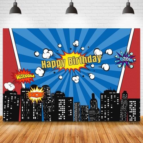 Custom Superhero Cityscape Birthday Party Photography Backdrop Kids Baby Boys Night City Building Photo Background For Photocall