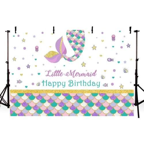Background for Photo Studio Mermaid Theme Star Fish Octopu Birthday Party Cartoon Colorful Scale for Children Backdrop Photocall