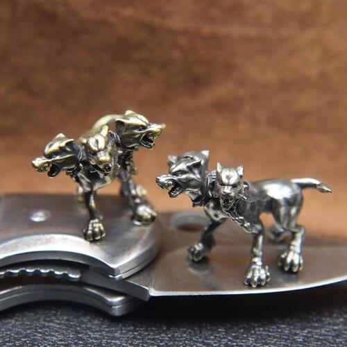 Greek Mythology Dark Demon Hell Three-headed Dog Figurine Brass Paracord Bead for Folding Knife EDC Outdoor Tool DIY Accessories