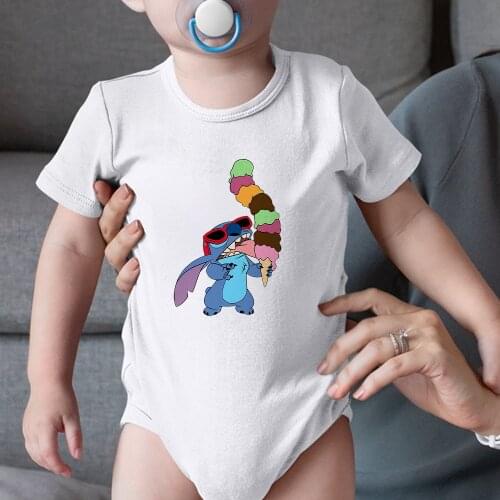 Summer Harajuku Toddler Romper Ulzzang Stitch Eat Ice Cream Graphic Baby Girl Boy Bodysuits 0-24M