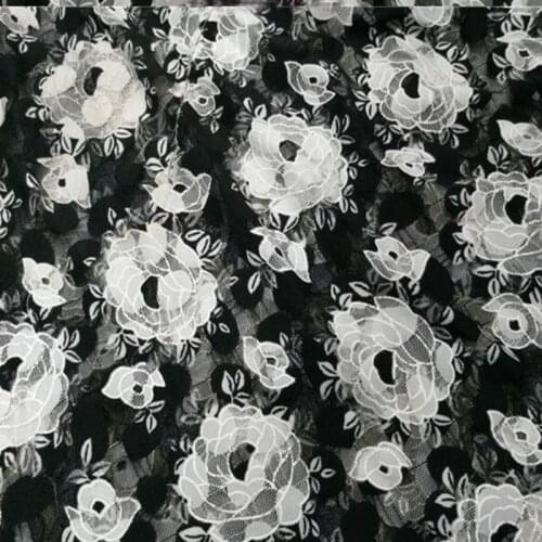 Beautiful Black/White Mesh Yarn Lace Fabric Rose Flower Embroideried Lace Soft Stretch Net Fabric DIY Sewing Women Wedding Dress