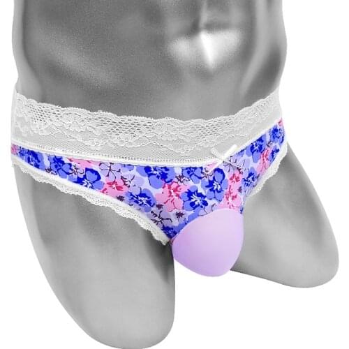 Lace Sissy Floral Pouch Panties Sexy Lingerie Penis Bulge Pouch Mens Briefs See Through Underwear Low Rise New Fashion Bikini