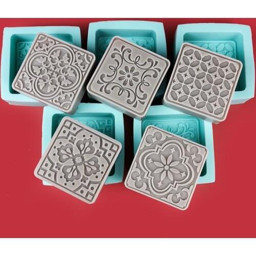 PRZY Square Art soap Mold Soap Molds Handmade Carved Pattern Fondant Mould Soap Silicone Molds Clay Resin Candle Mould