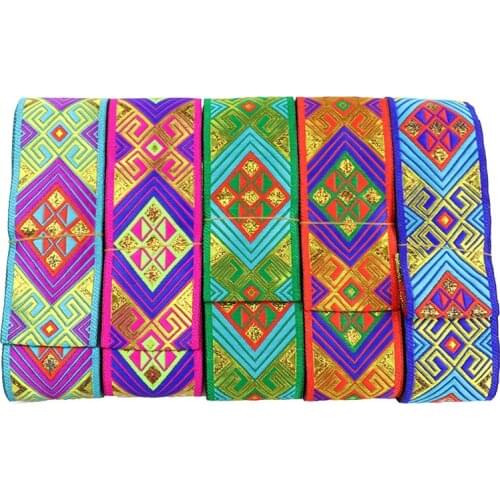 7 Yards 5cm width Woven Jacquard Ribbon Gold Line Geometric Pattern African Lace Fabric For Curtain Garment Bag Sewing Accessory