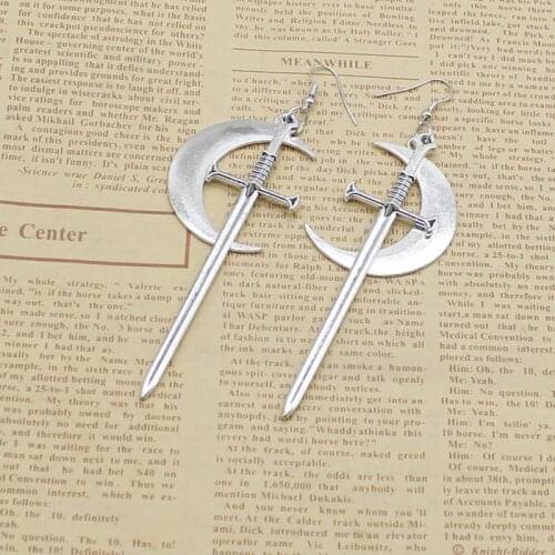 Moon Sword Earrings Gothic Earrings Medieval Witch Tarot Dagger Jewelry Replacement Mysterious Crescent Earrings
