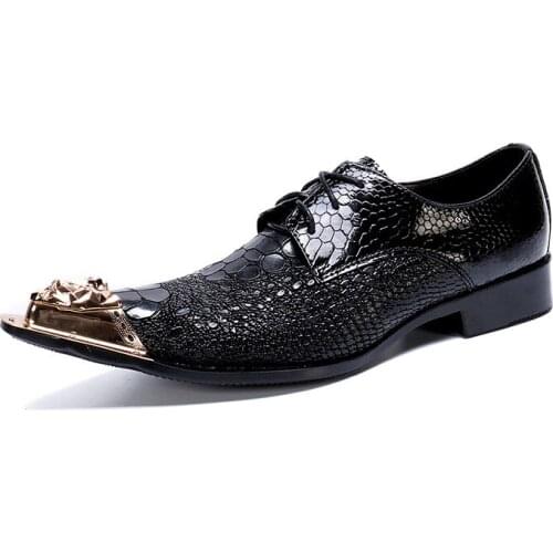 Summer Casual New Mens Classic Fashion Shoes Personality Crocodile Pattern Pointed Toe Leather Low-top Black Mens Shoes