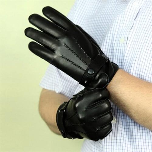 Genuine Leather Gloves Male High Quality Lambskin Man Gloves Winter Warm Plus Velvet Thicken Driving Classic Black DQ1910