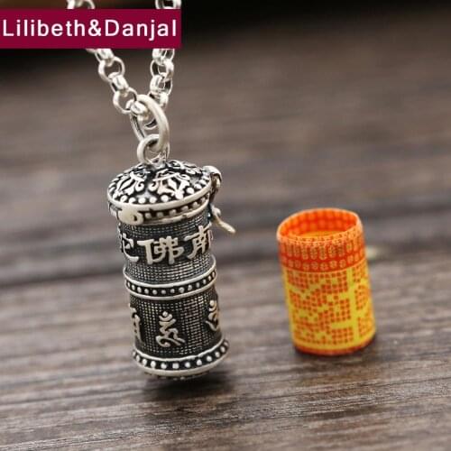 Men Buddha Necklace 925 Sterling silver Buddhist Heart Sutra Pearl Chain Pendant Necklace Ga black box Jewelry FN34