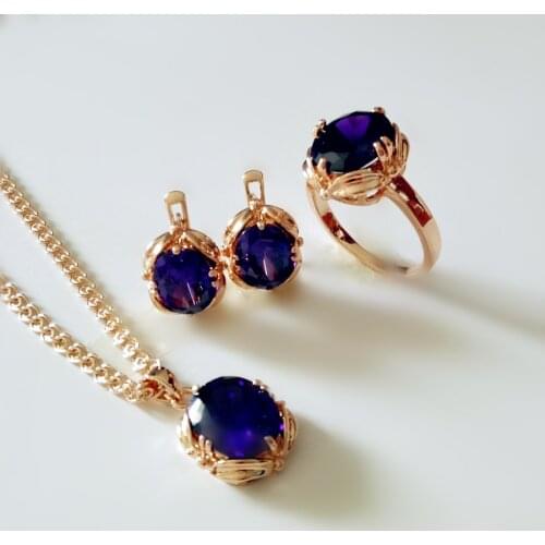 New Fashion Women Jewelry Set Wedding Women Rose Gold Color Jewelry Flower Design Cubic Zircon Earring and Necklace Sets