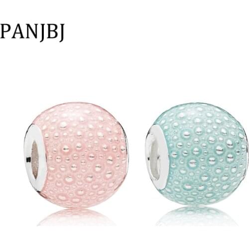 New Original Alloy Bead Round Pink Blue Spot Charm Enamel Fit Bracelet Necklace DIY Women Jewelry