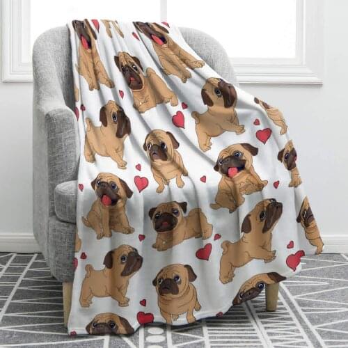 Pug Dog Blanket Cartoon Smooth Soft Print Throw Blanket for Sofa Chair Bed Office Gift