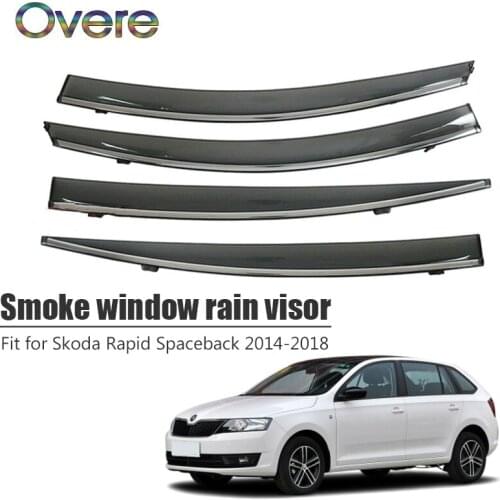 Overe 4Pcs/1Set Smoke Window Rain Visor For Skoda Rapid Spaceback 2014 2015 2016 2017 2018 Awnings Shelters Guard Accessories