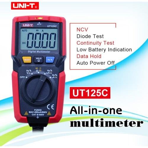 UT125C handheld pocket digital multimeter AC/DC Voltage tester multimetro uni-t Amp Ohm Cap Hz NCV