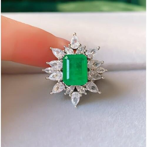 Luxury Womens Jewelry 8*10MM Rectangular Cut Blue Red Emerald Green Olive Paraiba Tourmaline Gemstone Zircon Ring Wedding Gifts