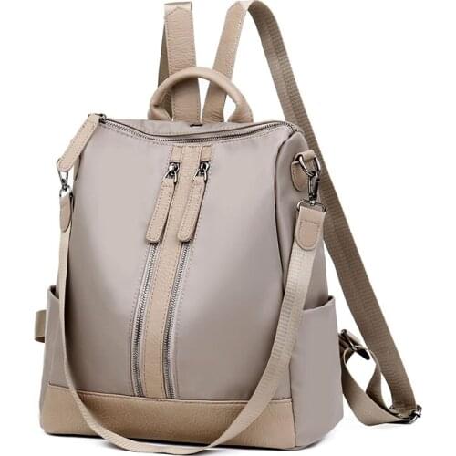 Khamezoa the new nylon 2021 pure color double pure color zipper college girls travel backpack fashionable women shoulder bags