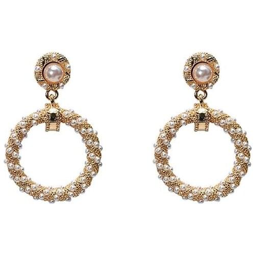 MADALENA SARARA S925 silver needle Earrings fashion Baroque style Circle Round earring simulation pearl inlaid