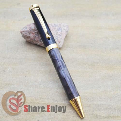 BALLPOINT PEN JINHAO 500 GREEN MARBLE BLACK CAP GOLDEN TRIM