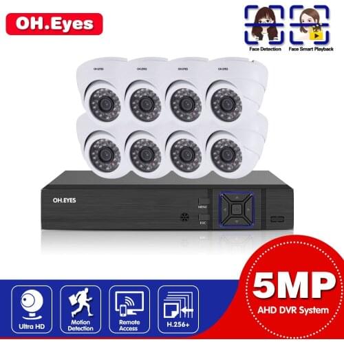 Ultra HD AHD H.265 8CH 1080P 5MP DVR Kit 5.0MP Security Cameras System 8*5.0MP Day Night Vision CCTV Home Security with 2TB HDD