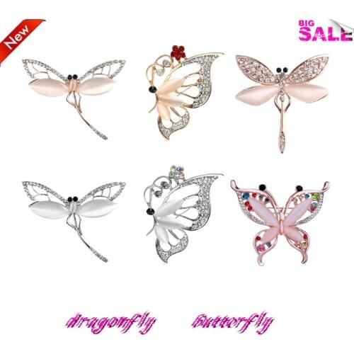 TODOX women jewelry Opal stone Brooches lovely Cartoon Rhinestone butterfly dragonfly animal insect pins multi style man gifts
