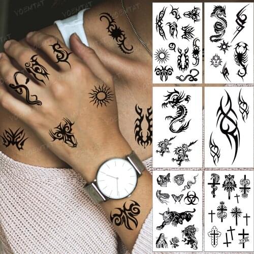 Waterproof Temporary Tattoo Sticker Dark Small Dragon Snake Totem Flash Tatoo Tribe Arm Wrist Fake Tatto For Body Art Women Men