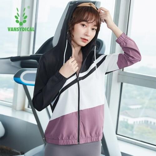 Running Jacket Women Color Patchwork Zipper Long Sleeve Hooded Sports Active Wear for Women Gym Clothing Jersey Fitness Top