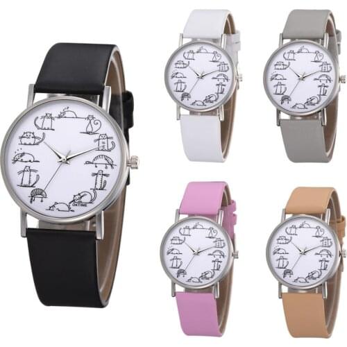 Tendencia de mujer 2020Cat Print Dial Design Women Watch Leather Belt Temperament Ladies Girl Analog Quartz Wrist Watches Reloj