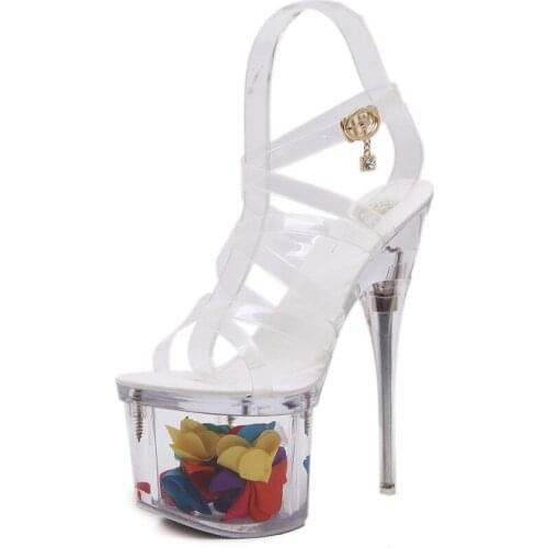 Mclubgirl 2020 Women Platfrom Clear Sandals Club Heel Peep-Toe Silver Stiletto Lace-up Sandals Nightclub Sexy Rhinestone LFD